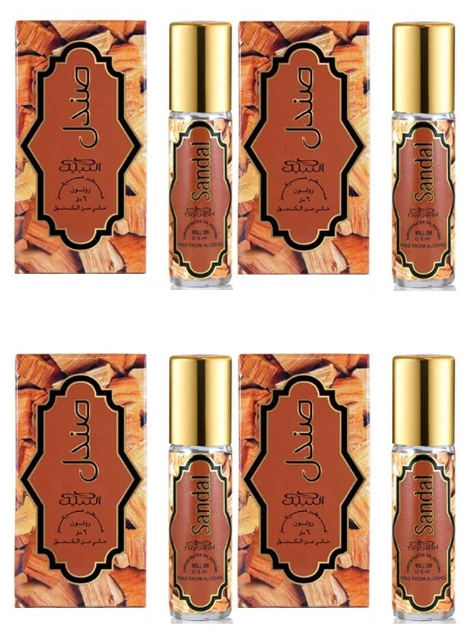 Nabeel 4 Pcs Nabeel Sandal Pure Alcohol-Free Roll On Oil Perfume 6ML Long-Lasting Woody Sandalwood Attar for Men & Women - Image 1